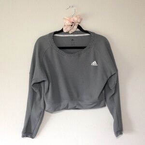 adidas Grey Long Sleeve Running Athletic Cropped Top